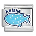 Italienisches Modul-Charm aus Edelstahl mit blauem Punkt-Fisch und 'he/she' Text - Fisch he/she(ICJ3476)