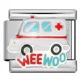 Italienisches Modul-Charm mit Emaille-Ambulanz-Design und "WEE WOO" Schriftzug, Edelstahl. - Krankenwagen Stil (ICJ3529) / 1 Stück/Packung / ICJ3529 (Krankenwagen)
