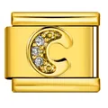 Charm modulare in acciaio inossidabile dorato con lettera C e cristalli brillanti. - Lettera C (J3525) / Oro