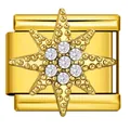 Close-up of gold stainless steel Italian modular charm with a sparkling crystal star motif - Gold Octagonal Star Style (ICJ3634-2)