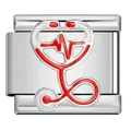 Italian modular bracelet charm in stainless steel with red enamel stethoscope design - ICJ3530 (Heartbeat Stethoscope)