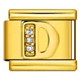Link charm italiano in acciaio dorato con lettera D incastonata di cristalli per fai-da-te - Lettera D (J3525) / Oro