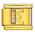 Charm modulare in acciaio inossidabile dorato con lettera E e tre pietre - Lettera E (J3525) / Oro
