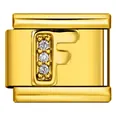 Link charm italiano in acciaio inossidabile dorato lettera F con pietre in zirconia - Lettera F (J3525) / Oro