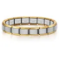 Détail d'un bracelet modulaire en acier avec bords dorés et maillons quadrillés - Bracelet Complet - Texture de Grille (ICH108-4) / 1 Pièce / Bicolore (Argent Enveloppé d'Or)