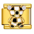 Vergoldeter Edelstahl-Bär Italienisches Charm-Glied mit Emaille-Karomuster-Verzierung - Karo-Bär (ICJ3640)