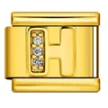 Maglia charm italiana in acciaio dorato con la lettera H impreziosita da cristalli - Lettera H (J3525) / Oro