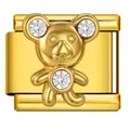 Goldener Bär aus Edelstahl für italienisches Charm-Armband mit klaren Kristallen, DIY Schmuck - Strass-Bär (ICJ3641)