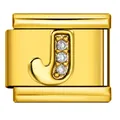Charm modulare italiano in acciaio inossidabile dorato con lettera J e cristalli - Lettera J (J3525) / Oro