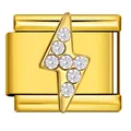 Gold Italian modular bracelet charm with sparkling crystal lightning bolt design - Gold Rhinestone Lightning (ICJ3658)