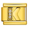 Charm italiano premium in acciaio inossidabile dorato con lettera K e cristalli incastonati - Lettera K (J3525) / Oro