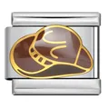 Detailed view of stainless steel Italian modular charm with brown cowboy hat enamel design - Cowboy Hat (ICJ3407-2) / 1 Piece Pack