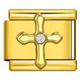 Gold-plated stainless steel Italian modular charm link with crystal cross detail - Gold Floral Cross Style (ICJ3659)