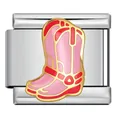 Rosa Cowboy-Stiefel-Charm für italienisches Modular-Armband aus glänzendem Edelstahl - Rosa Cowboystiefel (ICJ3408-1)