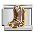 Close-up of cowboy boot charm link for Italian modular bracelet in stainless steel - Cowboy Boot (ICJ3408-2) / 1 Piece Pack