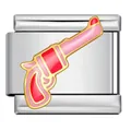Dekorativer westlicher rosa Revolver-Emaille-italienischer Anhänger aus Edelstahl - Rosa Revolver (ICJ3409-1)