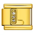 Charm italiano in acciaio dorato con lettera L e cristalli per bracciali fai-da-te - Lettera L (J3525) / Oro