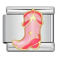 Italienisches Armband-Modul aus Edelstahl mit rosa Cowboy-Stiefel-Emaillierung für DIY - Rosa Stiefel mit Stern (ICJ3410-1)