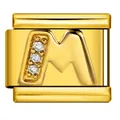 Charm modulare italiano in acciaio dorato con lettera M impreziosita da zirconi - Lettera M (J3525) / Oro