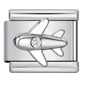 Polished silver airplane modular charm link for DIY Italian bracelet with clear crystal - Silver Rhinestone Airplane (ICJ3665-2)