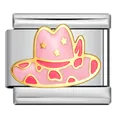 Rosa Emaille-Cowboyhut Italienischer Charm-Link aus poliertem Edelstahl für DIY-Armbänder - Cowboyhut mit Punkten (ICJ3411-1)
