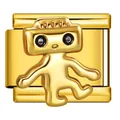 Golden Italian modular bracelet charm featuring a cute 3D space robot character for DIY jewelry - Gold Robot (ICJ3673)