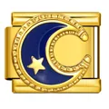 Gold Italian charm link with navy blue enamel moon and star space theme design - Gold Moon Star Enamel (ICJ3683)
