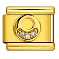 Maglia per bracciale italiano in acciaio inossidabile dorato con lettera O e strass - Lettera O (J3525) / Oro