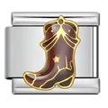 Italian modular charm featuring a vintage brown enamel cowboy boot in stainless steel - Western Boot (ICJ3410-2) / 1 Piece Pack