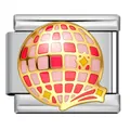 Rosa Diskokugel Emaille Charm Link für italienische modulare Edelstahl Armbänder - Discokugel (ICJ3413-1)