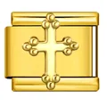Gold Italian modular charm link with elegant budded cross design for DIY bracelets - Gold Gothic Cross Style (ICJ3738)