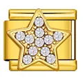 Gold-toned Italian modular bracelet charm featuring a glittering star-shaped zircon inlay - Gold Rhinestone Star (ICJ3794-2)