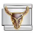 Vintage cowboy bull skull Italian charm link in stainless steel with brown enamel - Bull Skull (ICJ3412-2) / 1 Piece/Pack