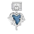 Italienischer Modul-Charm mit blauem Denim-Herzanhänger aus Edelstahl Silber - Blauer Denim Spiegelherz (ICG738-2)