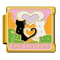 Golden Italian modular link charm with black and white cats and The Lovers heart design - Heart and Lovers Cats Pattern(ICJ183-2) / Gold