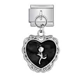 Italienisches Charm-Glied aus Edelstahl mit schwarzem Herzanhänger und silberner Tulpe - Schwarze Basis Herz Tulpe (ICG741-2)