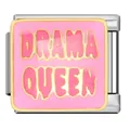 Drama Queen italienischer Charm-Link aus Edelstahl in Rosa für modulare Armbänder - Drama Queen Buchstaben Stil (ICJ1589) / 1 Stück