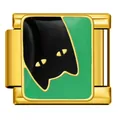 Gold stainless steel Italian charm with black cat design on green enamel background. - Black Cat Head on Green Pattern(ICJ298-2) / Gold
