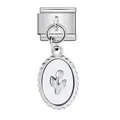 Glied für italienisches Modulararmband aus Edelstahl mit Tulpenblüten-Anhänger in Silber - Silberne Ovale Tulpe (ICG742-2)