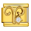 Goldenes Sternzeichen Widder italienisches Charm-Glied mit funkelndem Strassstein - Widder (ICJ3630-2-3)