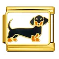 Gold stainless steel Italian charm link with black and tan dachshund dog enamel design - Dachshund Dog Pattern(ICJ321-2) / Gold