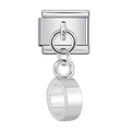 Silbernes Edelstahl-Modul für italienische Armbänder mit einem runden Ringanhänger - Polierter Dicker Ring (ICG745-1)
