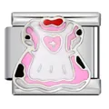 Italienischer Armband-Charm aus Edelstahl mit einem rosa Herz-Kleid-Design - Kuhmuster Rosa Kleid Stil (ICJ1844) / 1 Stück