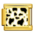 Stainless steel gold Italian charm link with black and white cow print enamel decoration - Black and White Cow Print Pattern(ICJ444-2) / Gold