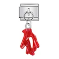 Italienischer Modul-Armband-Charm aus Edelstahl mit rotem korallenförmigem Anhänger - Rote Chili Koralle (ICG746-1)