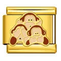 Gold-plated stainless steel Italian modular charm link with three monkeys drip oil design - Three Wise Monkeys Pattern(ICJ549-2) / Gold