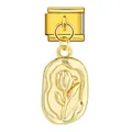 Goldener italienischer Charm-Link mit baumelndem Tulpenanhänger - Goldene Tulpe (ICG749-1)