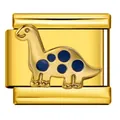Golden stainless steel Italian charm bracelet link with blue polka dot dinosaur - Blue Polka Dot Dinosaur Pattern(ICJ646-2) / Gold