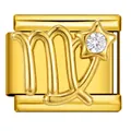 Goldenes italienisches Modul-Charm mit Jungfrau-Sternzeichen und sternförmigem Zirkonia - Jungfrau (ICJ3630-2-8)