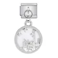 Silberner italienischer Charm-Anhänger aus Edelstahl mit der Skyline von Shanghai - Weiße Shanghai Skyline (ICG750-2)